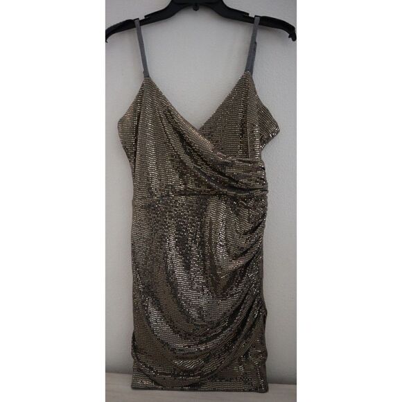 Cosmo Dress The Population Women's Sz S Gold Metallic XoXo Ruched Mini Dress - Picture 1 of 8